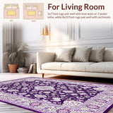 Ultra Soft Area Rug, Non Slip, Stain Resistant, Washable Area Rugs for Living Room, Bedroom, Transitional Abstract Floral Aesthetic(Purple)