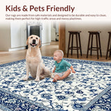 Ultra Soft Area Rug, Non Slip, Stain Resistant, Washable Area Rugs for Living Room, Bedroom, Contemporary Light Blue Blossom Patterns(White)