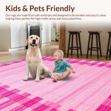 Ultra Soft Area Rug, Non Slip, Stain Resistant, Washable Area Rugs for Living Room, Bedroom, Luxurious Pink Purple Grid(Pink)