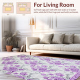 Ultra Soft Area Rug, Non Slip, Stain Resistant, Washable Area Rugs for Living Room, Bedroom, Elegant Floral Grey Palette(Purple)