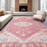 Ultra Soft Area Rug, Non Slip, Stain Resistant, Washable Area Rugs for Living Room, Bedroom, Soft Pastel Ogee Motif Delight(Pink)