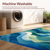 Ultra Soft Area Rug, Non Slip, Stain Resistant, Washable Area Rugs for Living Room, Bedroom, Ocean Waves Area Rug: Abstract Coastal Design Carpet(Blue)