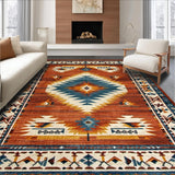 Ultra Soft Area Rug, Non Slip, Stain Resistant, Washable Area Rugs for Living Room, Bedroom, Vibrant Tribal Diamond Arrangement(Red)