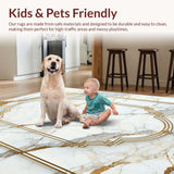 Ultra Soft Area Rug, Non Slip, Stain Resistant, Washable Area Rugs for Living Room, Bedroom, Ivory Gold Bedroom Area Rug for Minimalist Decor(White)