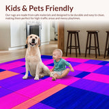 Ultra Soft Area Rug, Non Slip, Stain Resistant, Washable Area Rugs for Living Room, Bedroom, Playful Multicolored Tiled Design(Purple)