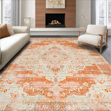 Ultra Soft Area Rug, Non Slip, Stain Resistant, Washable Area Rugs for Living Room, Bedroom, Neutral Toned Abstract Medallion(Orange)