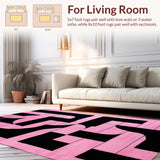 Ultra Soft Area Rug, Non Slip, Stain Resistant, Washable Area Rugs for Living Room, Bedroom, Dynamic Geometric Contrast Layout(Pink)