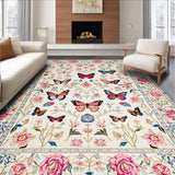 Ultra Soft Area Rug, Non Slip, Stain Resistant, Washable Area Rugs for Living Room, Bedroom, Elegant Vintage Nature Motif(White)