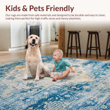 Ultra Soft Area Rug, Non Slip, Stain Resistant, Washable Area Rugs for Living Room, Bedroom, Distressed Vintage Abstract Geometric Area in Blue and Beige(Blue)