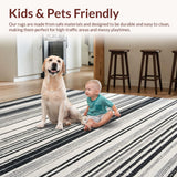 Ultra Soft Area Rug, Non Slip, Stain Resistant, Washable Area Rugs for Living Room, Bedroom, Black and White Linear Stripe Rug, Absorbent Layered Pattern, Non Slip Base(Black)