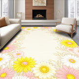 Ultra Soft Area Rug, Non Slip, Stain Resistant, Washable Area Rugs for Living Room, Bedroom, Daisy Burst Featuring Playful Flower Motifs and Artistic Flourishes(Beige)
