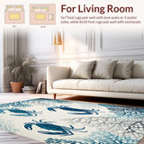 Ultra Soft Area Rug, Non Slip, Stain Resistant, Washable Area Rugs for Living Room, Bedroom, Seaside Crab Pattern Rug Modern Nautical Washable Floor Carpet(Blue)