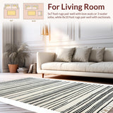 Ultra Soft Area Rug, Non Slip, Stain Resistant, Washable Area Rugs for Living Room, Bedroom, Rustic Striped Textured Visual(Black)