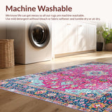 Ultra Soft Area Rug, Non Slip, Stain Resistant, Washable Area Rugs for Living Room, Bedroom, Vintage Textured Geometric Tapestry(Pink)