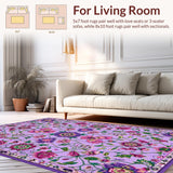 Ultra Soft Area Rug, Non Slip, Stain Resistant, Washable Area Rugs for Living Room, Bedroom, Elegant Shag Floral Motif(Purple)