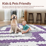 Ultra Soft Area Rug, Non Slip, Stain Resistant, Washable Area Rugs for Living Room, Bedroom, Delicate Soft Tones with Shapes(Purple)