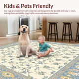 Ultra Soft Area Rug, Non Slip, Stain Resistant, Washable Area Rugs for Living Room, Bedroom, Elegant Interwoven Beige and Sky Blue Floral Design(Beige)