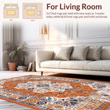 Ultra Soft Area Rug, Non Slip, Stain Resistant, Washable Area Rugs for Living Room, Bedroom, Whimsical Earthy Petal Arrangement(Orange)