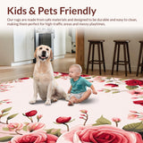 Ultra Soft Area Rug, Non Slip, Stain Resistant, Washable Area Rugs for Living Room, Bedroom, Elegant Shabby Chic Blossom Design(Red)