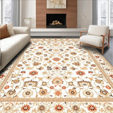 Ultra Soft Area Rug, Non Slip, Stain Resistant, Washable Area Rugs for Living Room, Bedroom, Retro Beige Low Pile Intricate Floral Motifs(Ivory)