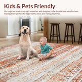 Ultra Soft Area Rug, Non Slip, Stain Resistant, Washable Area Rugs for Living Room, Bedroom, Rustic Ombre Throw Rug with Vintage Distressed Texture and Subtle Chevron(Brown)