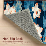 Ultra Soft Area Rug, Non Slip, Stain Resistant, Washable Area Rugs for Living Room, Bedroom, Rustic Tropical Print Fusion(Blue)