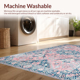 Ultra Soft Area Rug, Non Slip, Stain Resistant, Washable Area Rugs for Living Room, Bedroom, Rustic Geometric Tile Motif(Pink)