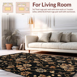 Ultra Soft Area Rug, Non Slip, Stain Resistant, Washable Area Rugs for Living Room, Bedroom, Vibrant Coastal Botanical Design(Black)