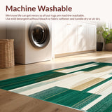 Ultra Soft Area Rug, Non Slip, Stain Resistant, Washable Area Rugs for Living Room, Bedroom, Textured Beige With Abstract Shapes And Deep Green Highlights(Green)