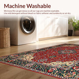 Ultra Soft Area Rug, Non Slip, Stain Resistant, Washable Area Rugs for Living Room, Bedroom, Elegant Distressed Floral Design(Red)