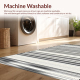 Ultra Soft Area Rug, Non Slip, Stain Resistant, Washable Area Rugs for Living Room, Bedroom, Industrial Stripe Rug with Minimalist Dash Sequence and Modern Linear Motif(Black)