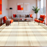 Ultra Soft Area Rug, Non Slip, Stain Resistant, Washable Area Rugs for Living Room, Bedroom, Sophisticated Beige Check Patterned Area with Tan and Off White Lines(Beige)
