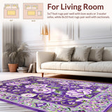 Ultra Soft Area Rug, Non Slip, Stain Resistant, Washable Area Rugs for Living Room, Bedroom, Gorgeous Floral Tassel Embellishment(Purple)