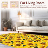 Ultra Soft Area Rug, Non Slip, Stain Resistant, Washable Area Rugs for Living Room, Bedroom, Rustic Vibrant Sunflower Illustration(Yellow)