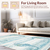 Ultra Soft Area Rug, Non Slip, Stain Resistant, Washable Area Rugs for Living Room, Bedroom, Marine Inspired Light Blue Rug with Stylized Seahorse and Fluid Coastal Patterns(Blue)