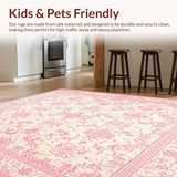 Ultra Soft Area Rug, Non Slip, Stain Resistant, Washable Area Rugs for Living Room, Bedroom, Dusty Rose Rug with Victorian Scrollwork(Pink)
