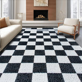 Ultra Soft Area Rug, Non Slip, Stain Resistant, Washable Area Rugs for Living Room, Bedroom, Geometric Faux Wool Entryway Rug with Stain-Resistant Design(Black)