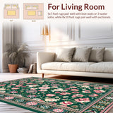 Ultra Soft Area Rug, Non Slip, Stain Resistant, Washable Area Rugs for Living Room, Bedroom, Dynamic Textured Vintage Arrangement(Green)