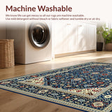 Ultra Soft Area Rug, Non Slip, Stain Resistant, Washable Area Rugs for Living Room, Bedroom, Elegant Blue Floral Arrangement(Blue)