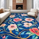 Ultra Soft Area Rug, Non Slip, Stain Resistant, Washable Area Rugs for Living Room, Bedroom, Lively Floral Tiled Motif(Blue)