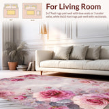 Ultra Soft Area Rug, Non Slip, Stain Resistant, Washable Area Rugs for Living Room, Bedroom, Rose Blossom Dreamscape Rug Featuring Mauve Petal Motifs and Gentle Pink Tones(Pink)