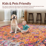 Ultra Soft Area Rug, Non Slip, Stain Resistant, Washable Area Rugs for Living Room, Bedroom, Lively Geometric Motif in Warm Tones(Orange)