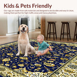 Ultra Soft Area Rug, Non Slip, Stain Resistant, Washable Area Rugs for Living Room, Bedroom, Striking Abstract Floral Area with Elegant Blue and Gold(Blue)