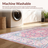 Ultra Soft Area Rug, Non Slip, Stain Resistant, Washable Area Rugs for Living Room, Bedroom, Classic Ethnic Tiled Composition(Pink)