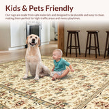 Ultra Soft Area Rug, Non Slip, Stain Resistant, Washable Area Rugs for Living Room, Bedroom, Timeless Classic Flower Arrangement(Beige)