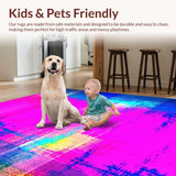 Ultra Soft Area Rug, Non Slip, Stain Resistant, Washable Area Rugs for Living Room, Bedroom, Playful Rainbow Eclectic Composition(Pink)