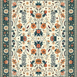 Ultra Soft Area Rug, Non Slip, Stain Resistant, Washable Area Rugs for Living Room, Bedroom, Boho Teal and Orange Fusion(Ivory)