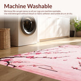 Ultra Soft Area Rug, Non Slip, Stain Resistant, Washable Area Rugs for Living Room, Bedroom, Delicate Pink Blossom Motif(Pink)