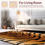 Ultra Soft Area Rug, Non Slip, Stain Resistant, Washable Area Rugs for Living Room, Bedroom, Realistic Tiger Print Living Room Statement Rug(Orange)