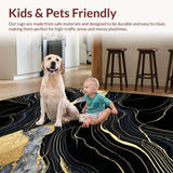 Ultra Soft Area Rug, Non Slip, Stain Resistant, Washable Area Rugs for Living Room, Bedroom, Opulent Black Gold Abstract Design(Black)
